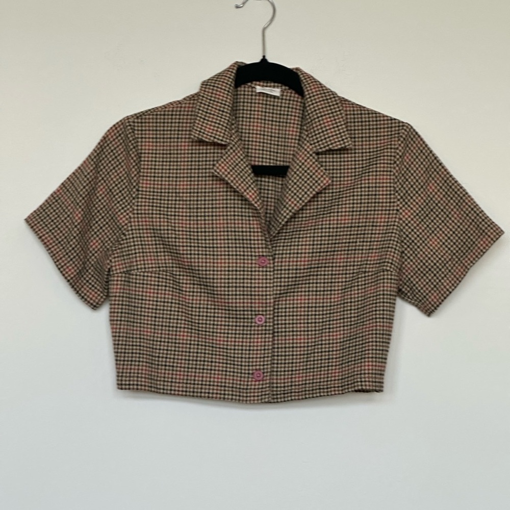J. Galt by brandy Melville Chic Plaid Button-Down Cropped Shirt